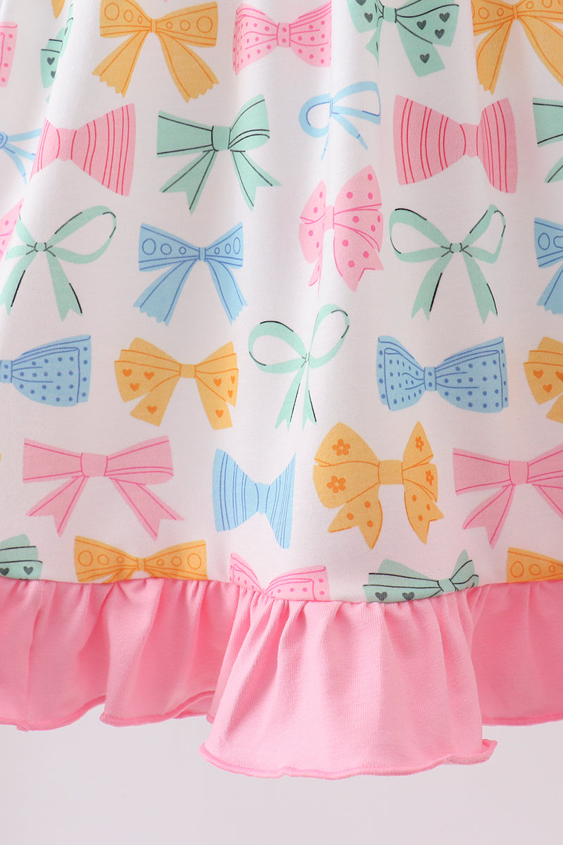 Robe à smocks à volants nœud rose J'aime MAMAN