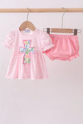 Ensemble bloomer rose à rayures et applications croisées