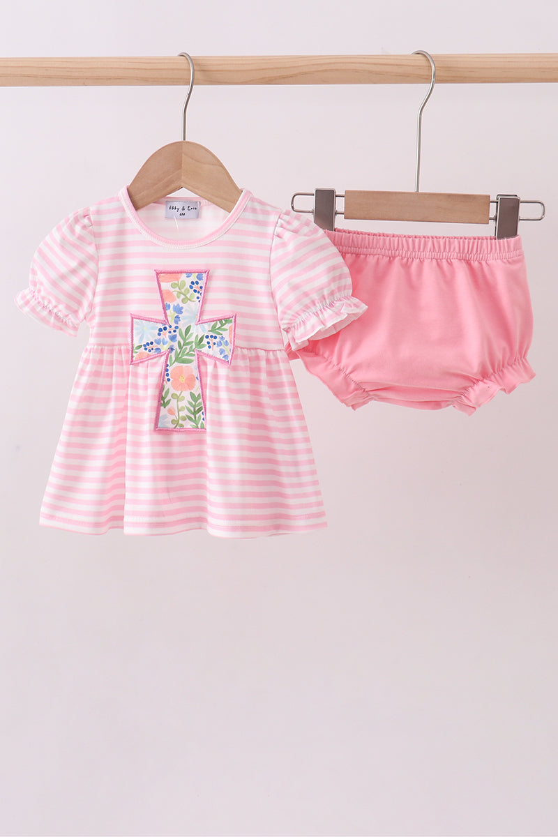 Ensemble bloomer rose à rayures et applications croisées