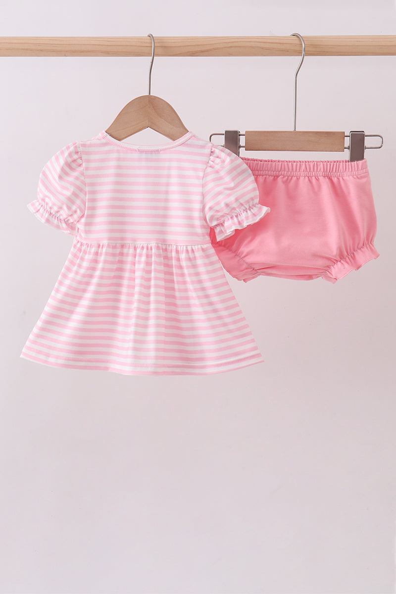 Ensemble bloomer rose à rayures et applications croisées