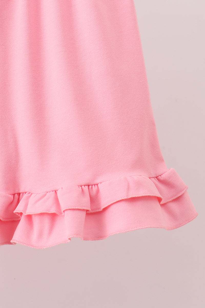 Ensemble short à volants avec application croisée à rayures roses