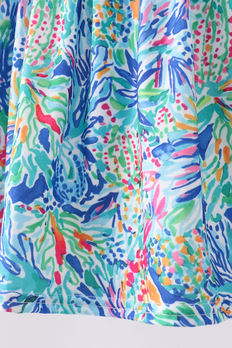 Ensemble short à volants imprimé floral bleu