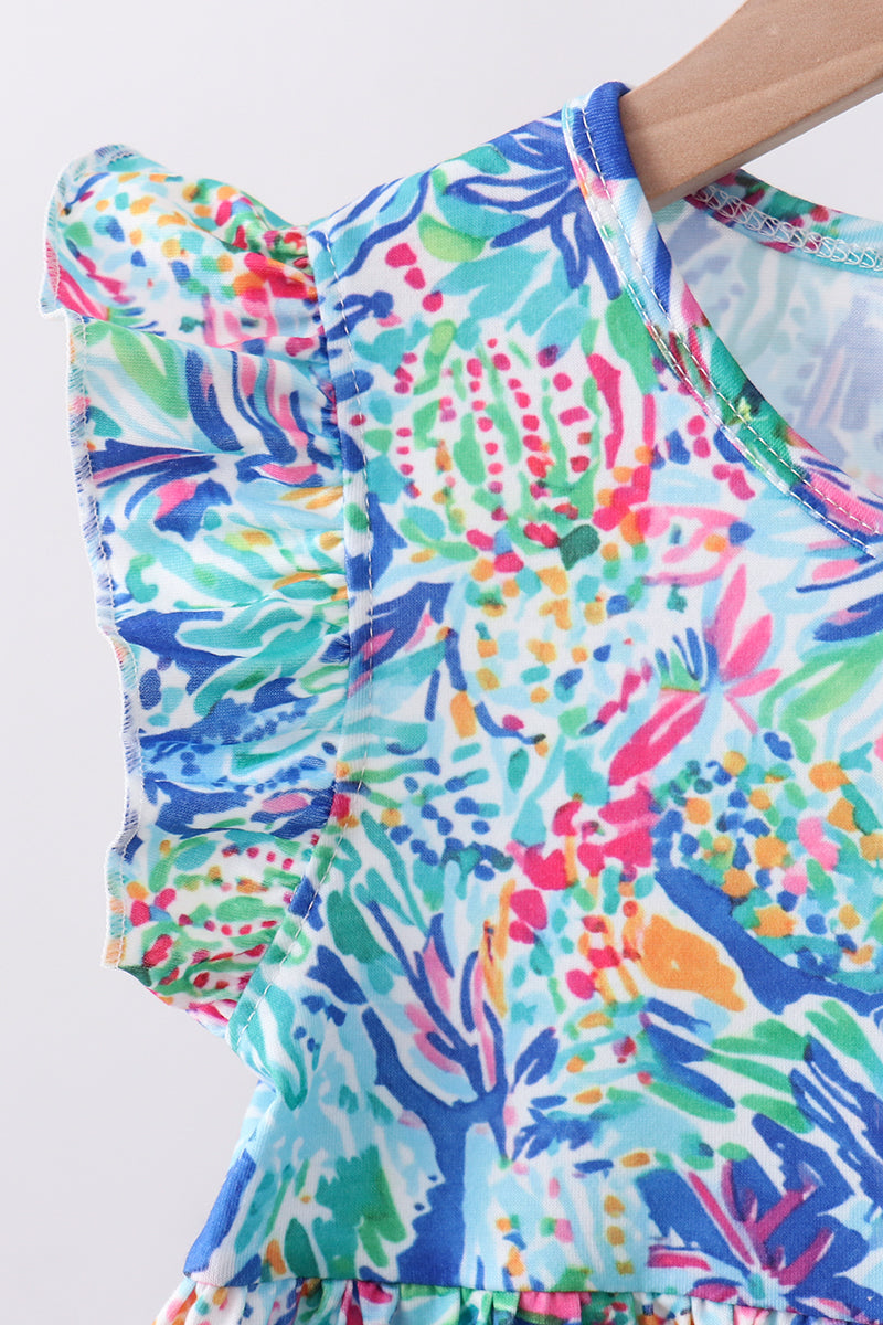 Ensemble bloomer à volants imprimé floral bleu