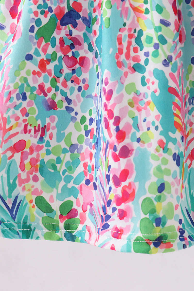Ensemble barboteuse à volants fleuri bleu vif