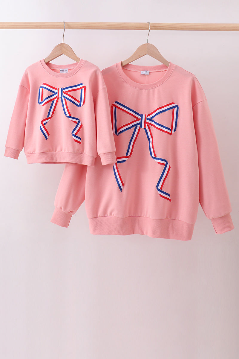Sweat-shirt maman et moi nœud cousu main pêche