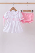 Ensemble bloomer à smocks et volants blanc