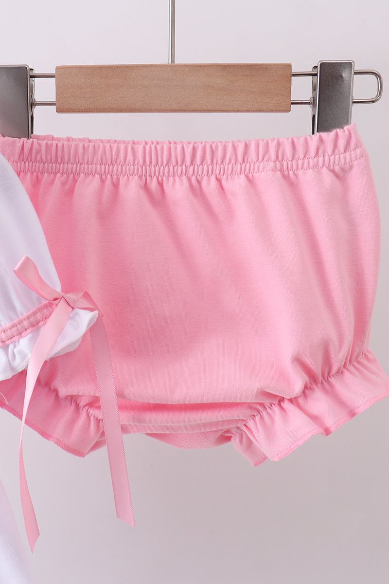 Ensemble bloomer à smocks et volants blanc