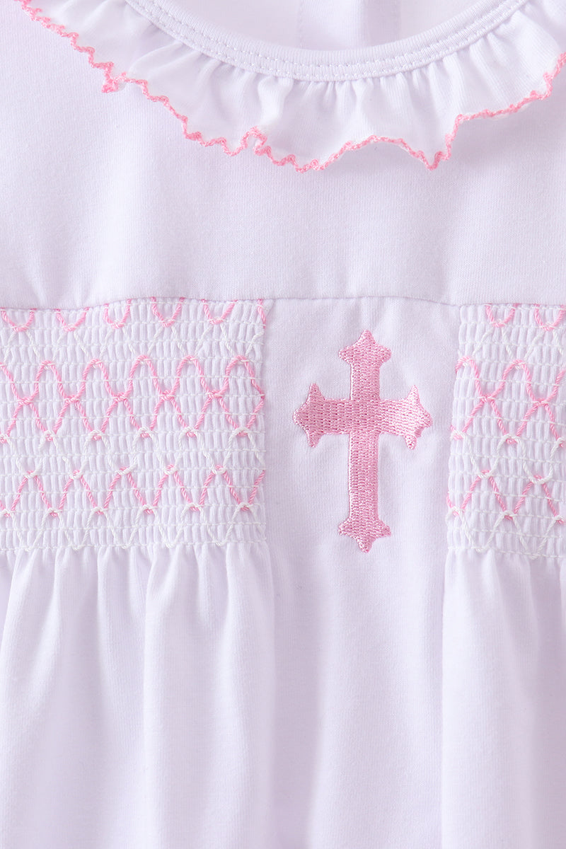 Ensemble bloomer à smocks et volants blanc