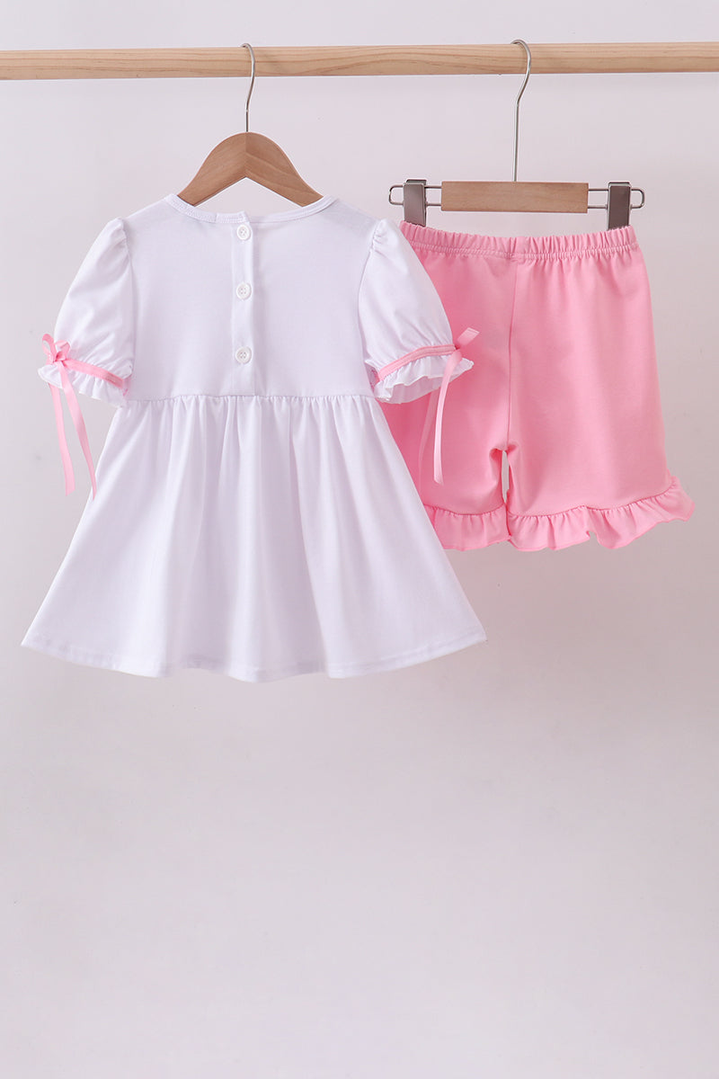 Ensemble short volanté smocké croix blanche