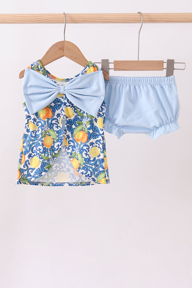 Ensemble barboteuse à smocks et volants, motif citrons