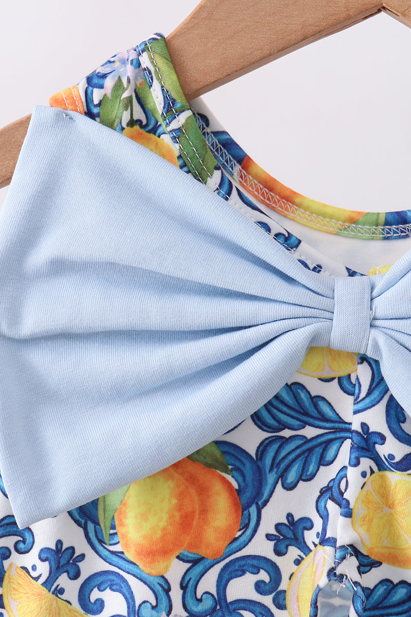 Ensemble barboteuse à smocks et volants, motif citrons