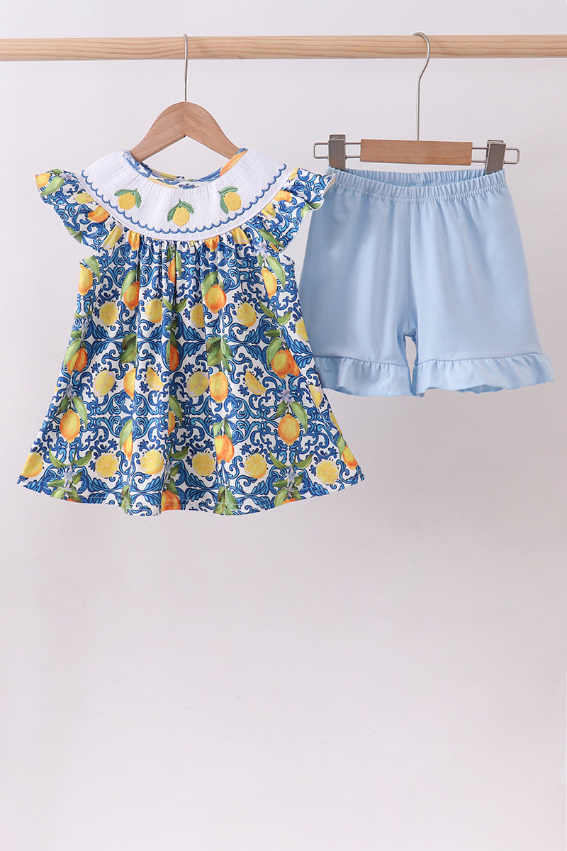 Ensemble short volanté smocké citron