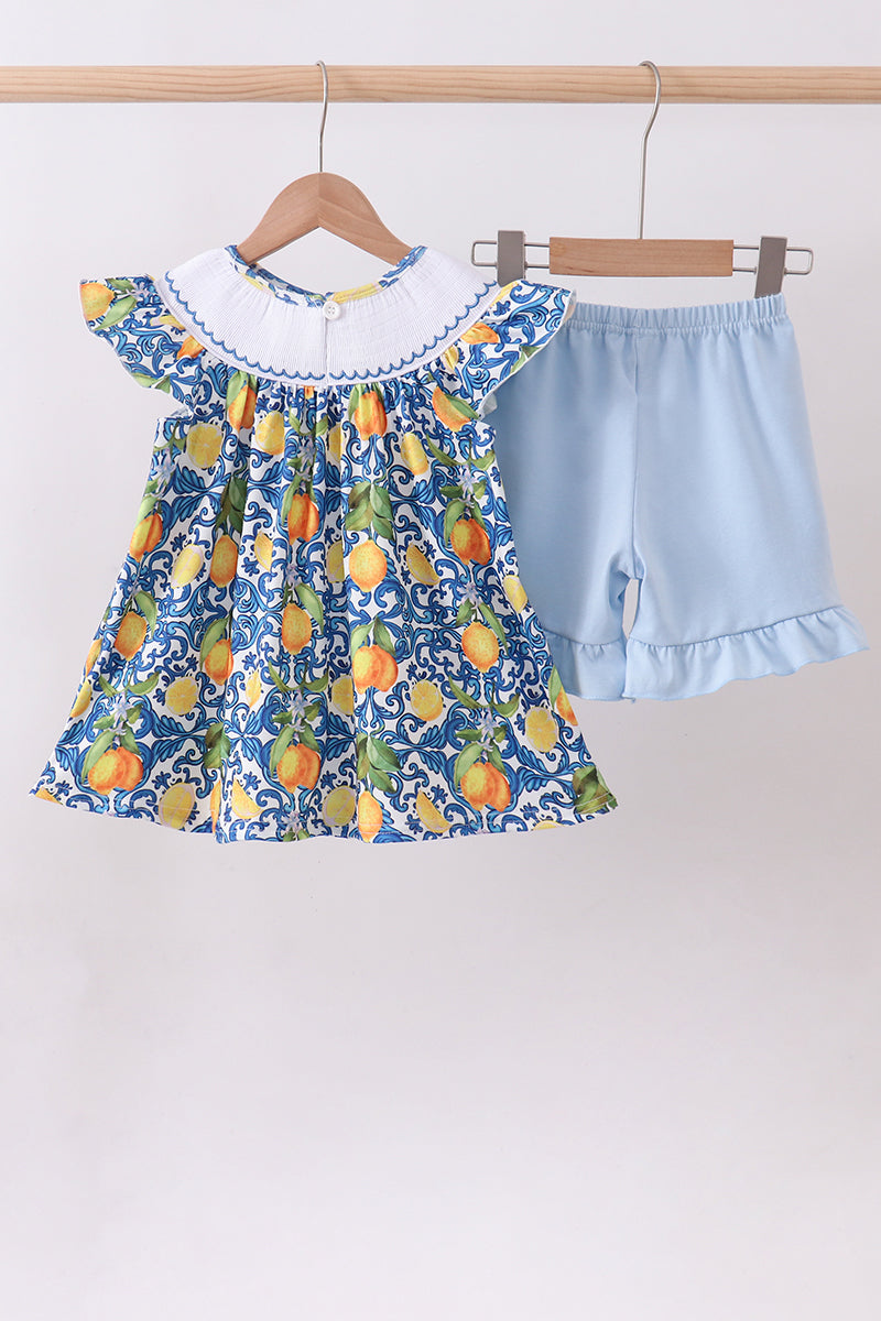 Ensemble short volanté smocké citron