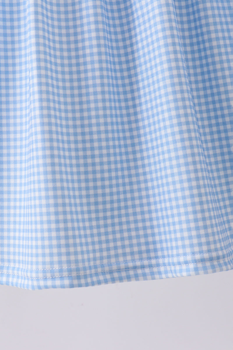Robe vichy brodée feux d'artifice personnage bleu
