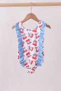 Maillot de bain à volants imprimé cerises bleues