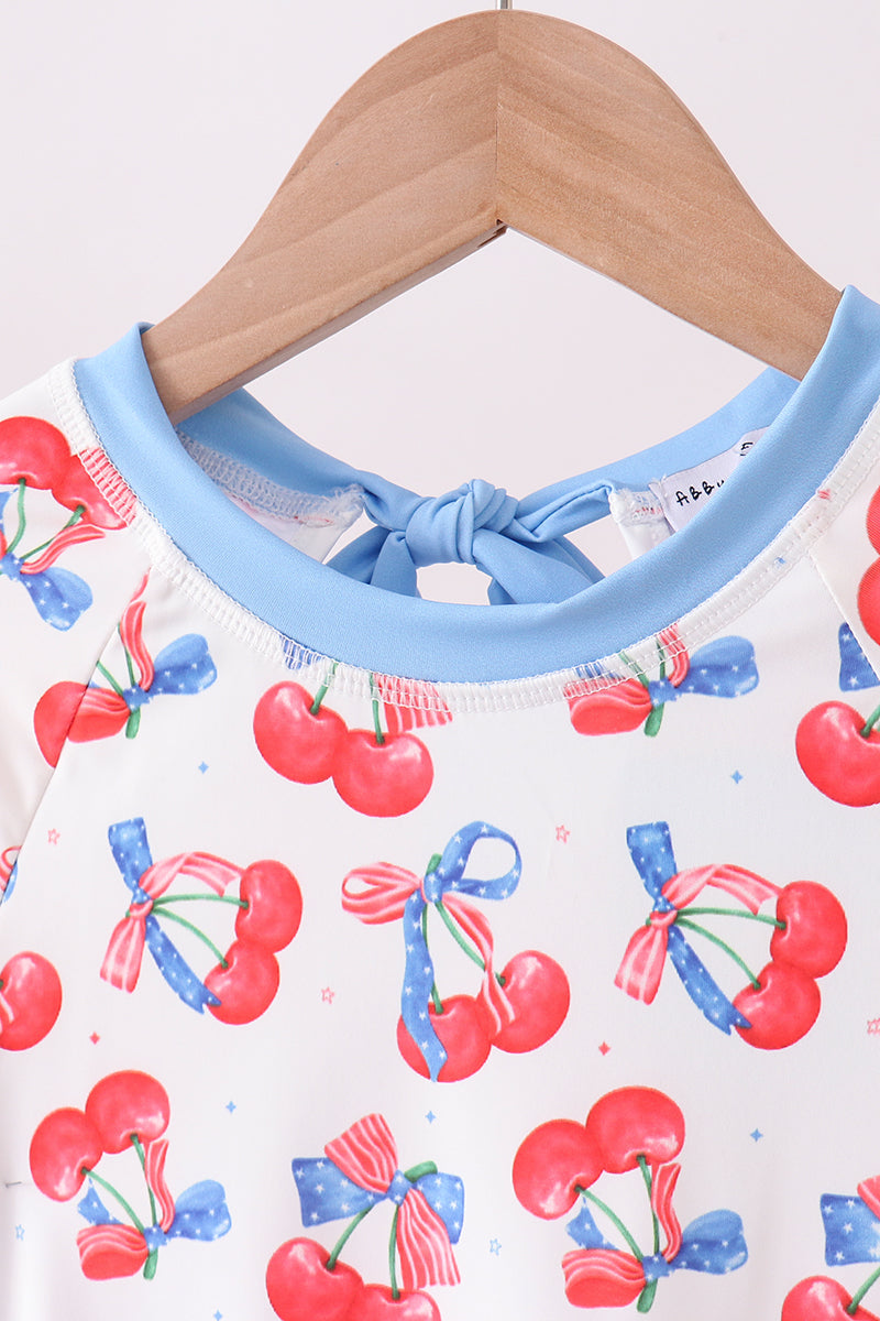 Haut anti-UV à imprimé cerises bleues