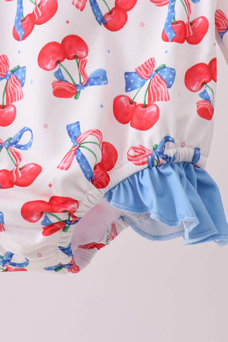 Haut anti-UV à imprimé cerises bleues