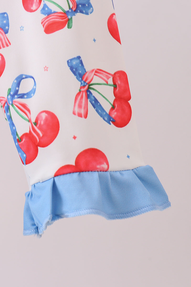 Haut anti-UV à imprimé cerises bleues