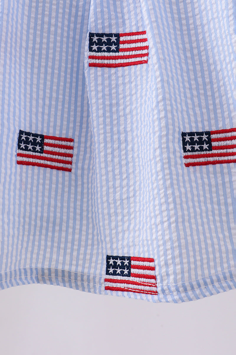 Ensemble barboteuse en seersucker brodé drapeau bleu