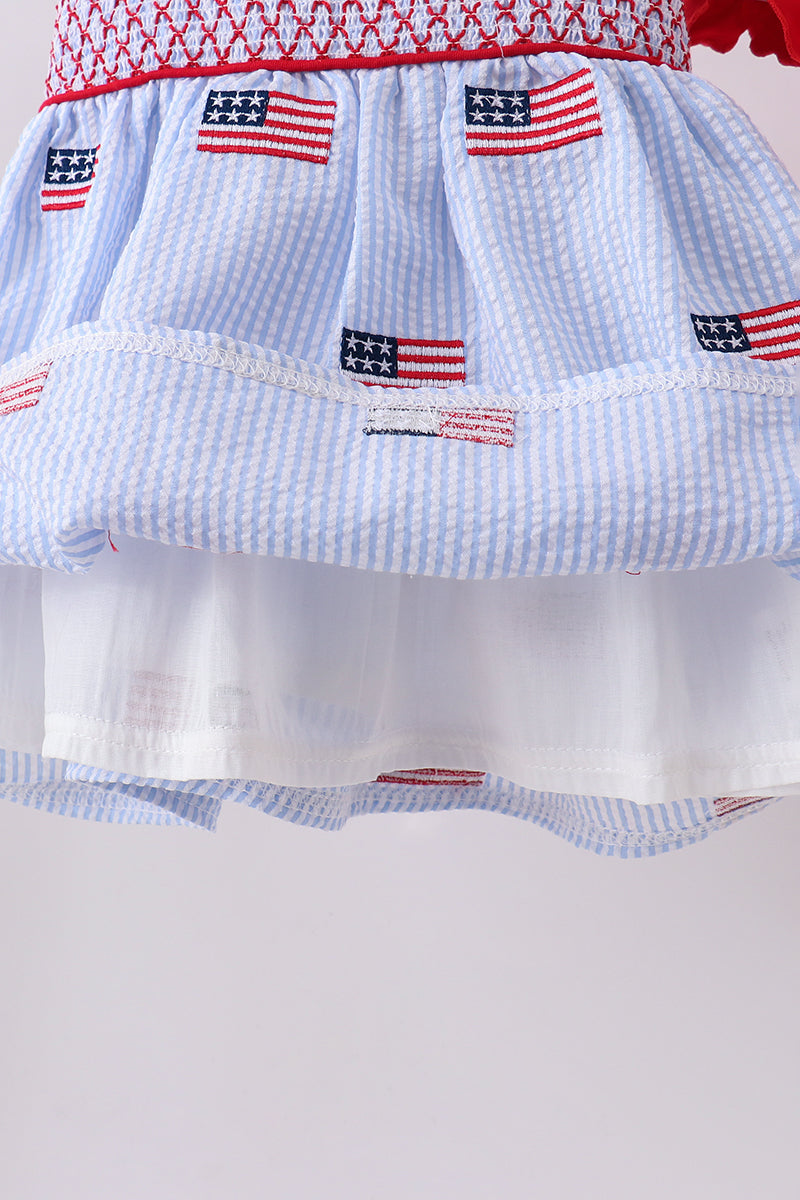 Ensemble barboteuse en seersucker brodé drapeau bleu