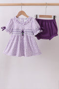 Ensemble bloomer lavande à smocks floraux et volants