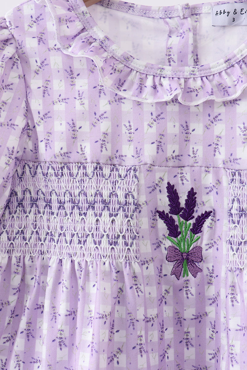 Ensemble short lavande fleuri smocké à volants
