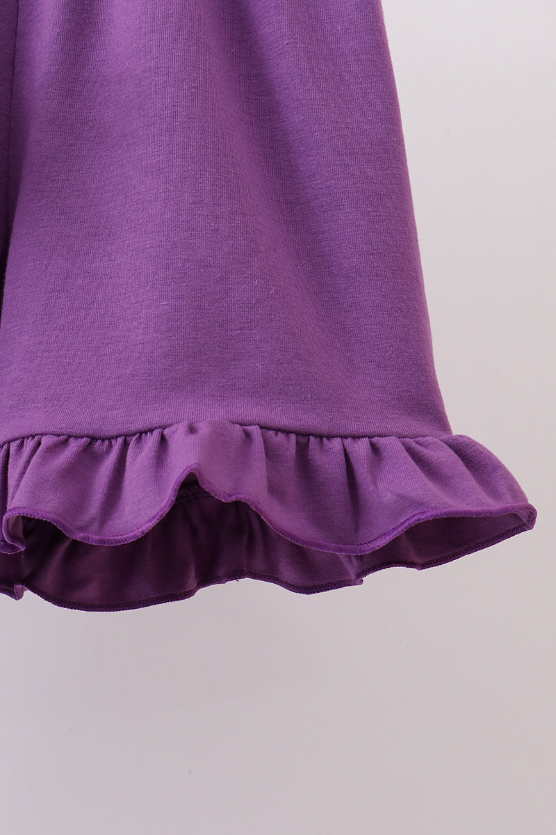 Ensemble short lavande fleuri smocké à volants