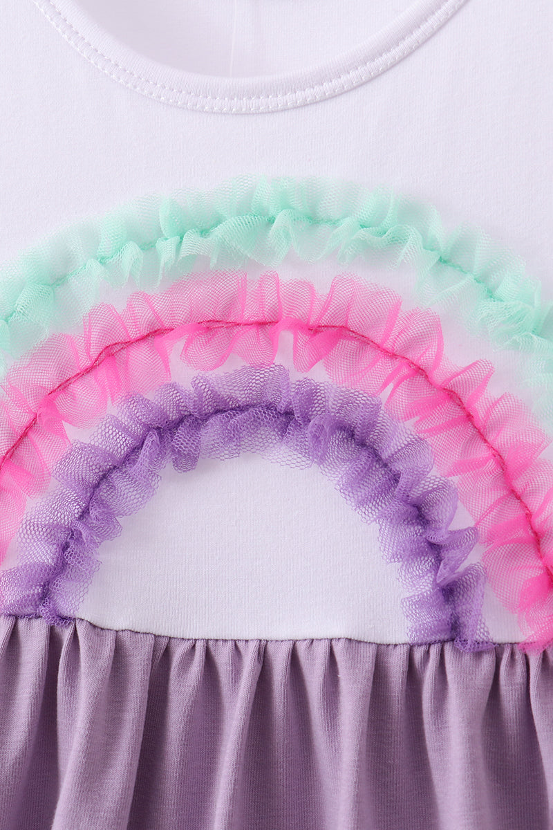 Robe à volants arc-en-ciel en dentelle violette