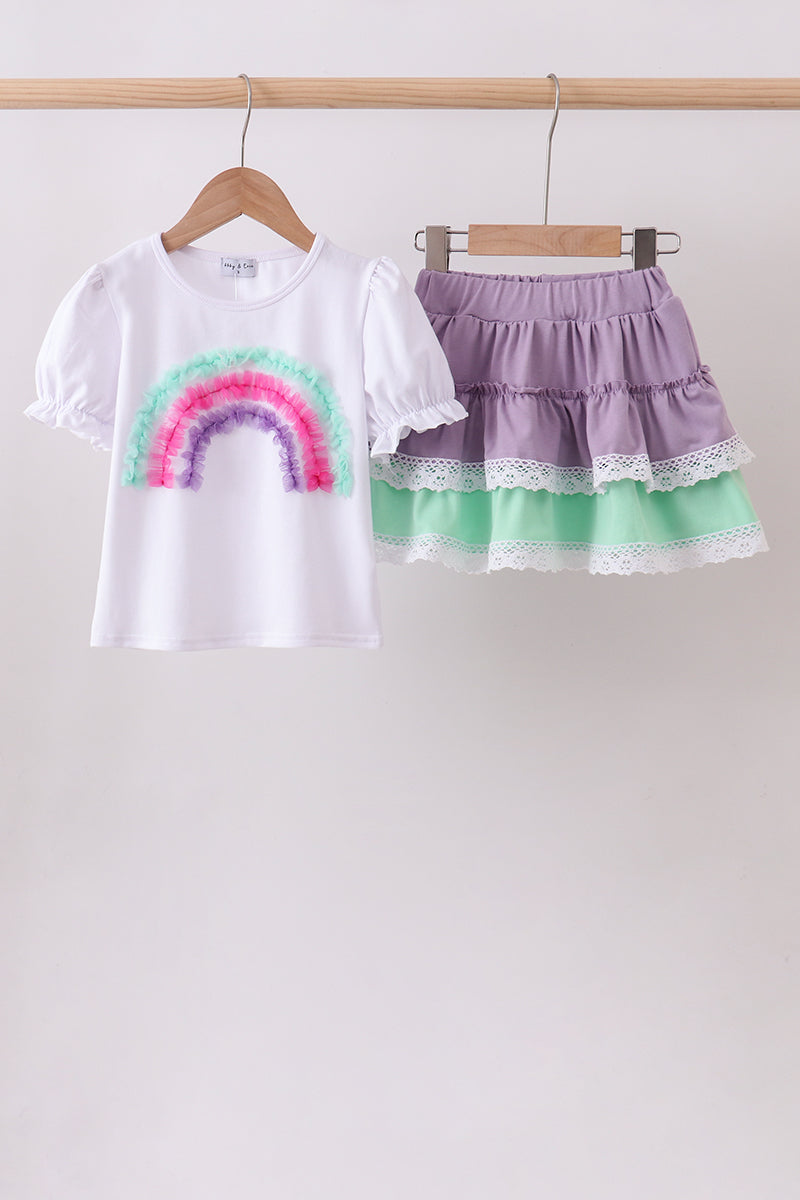 Ensemble jupe-short à volants arc-en-ciel en dentelle violette