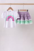 Ensemble jupe-short à volants arc-en-ciel en dentelle violette