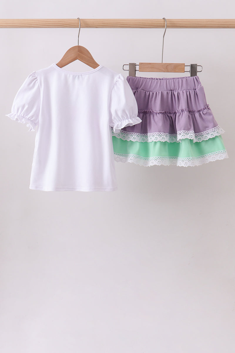 Ensemble jupe-short à volants arc-en-ciel en dentelle violette