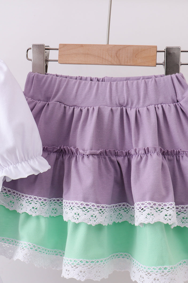 Ensemble jupe-short à volants arc-en-ciel en dentelle violette