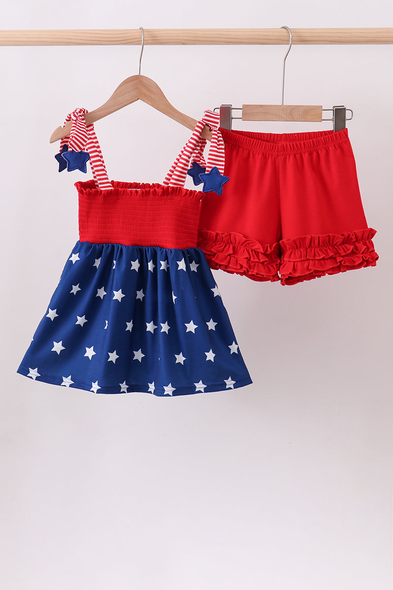 Ensemble short à volants smocké étoile bleue