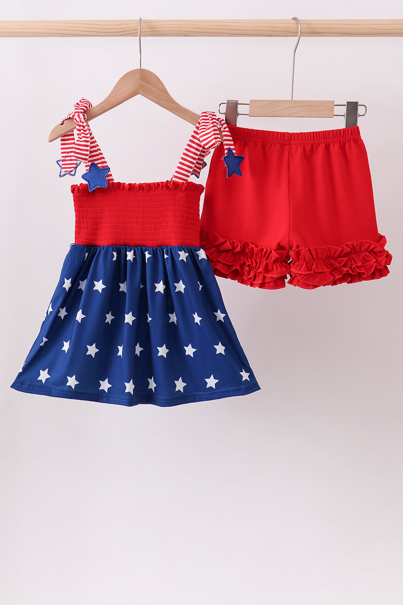 Ensemble short à volants smocké étoile bleue