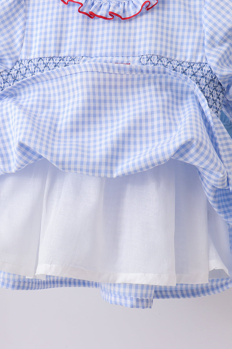 Ensemble barboteuse à smocks et volants, drapeau bleu