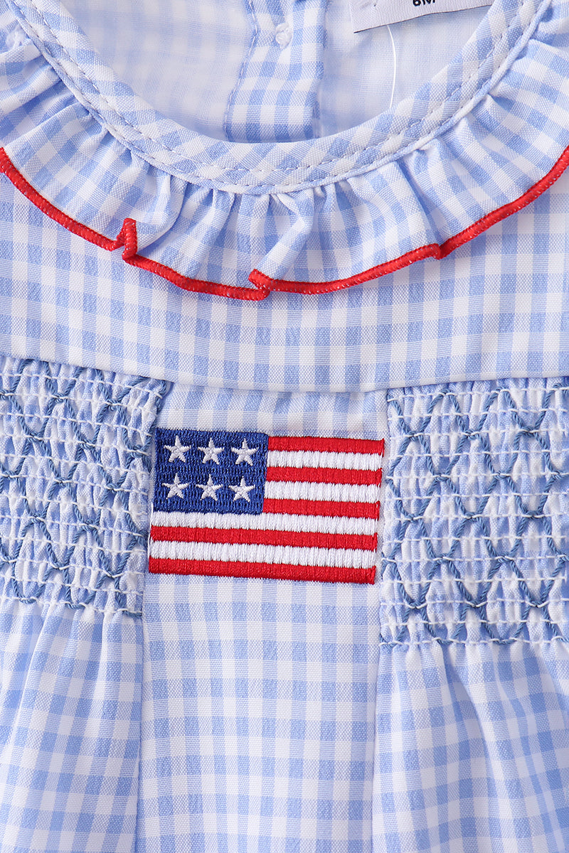 Ensemble barboteuse à smocks et volants, drapeau bleu