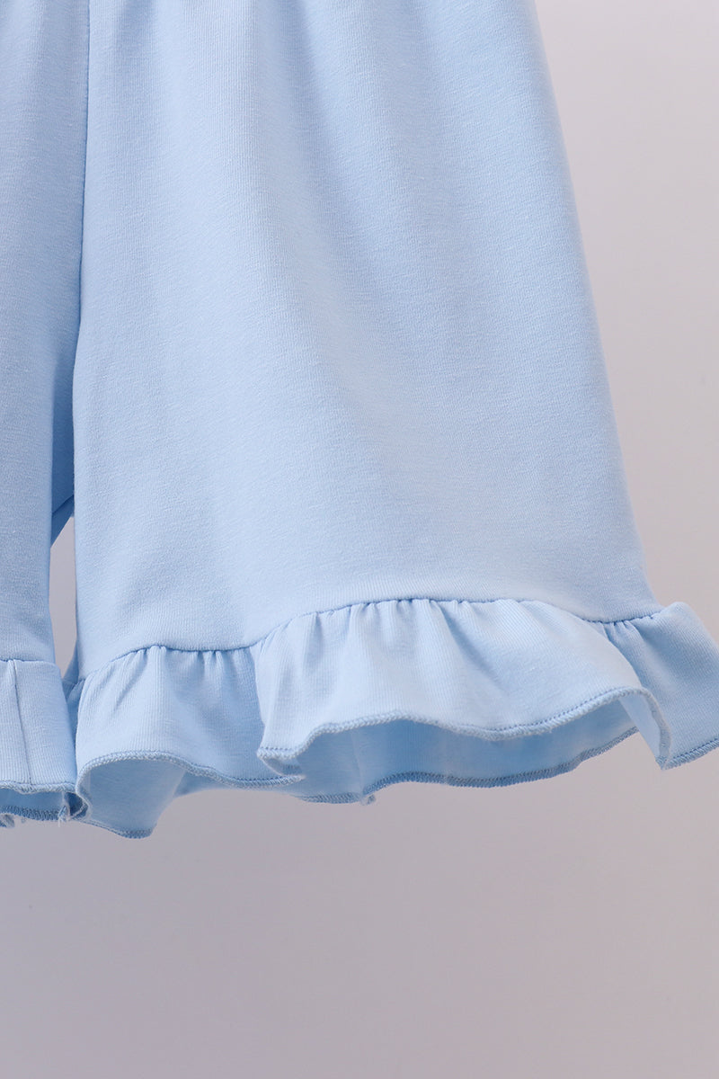 Ensemble short volanté smocké drapeau bleu