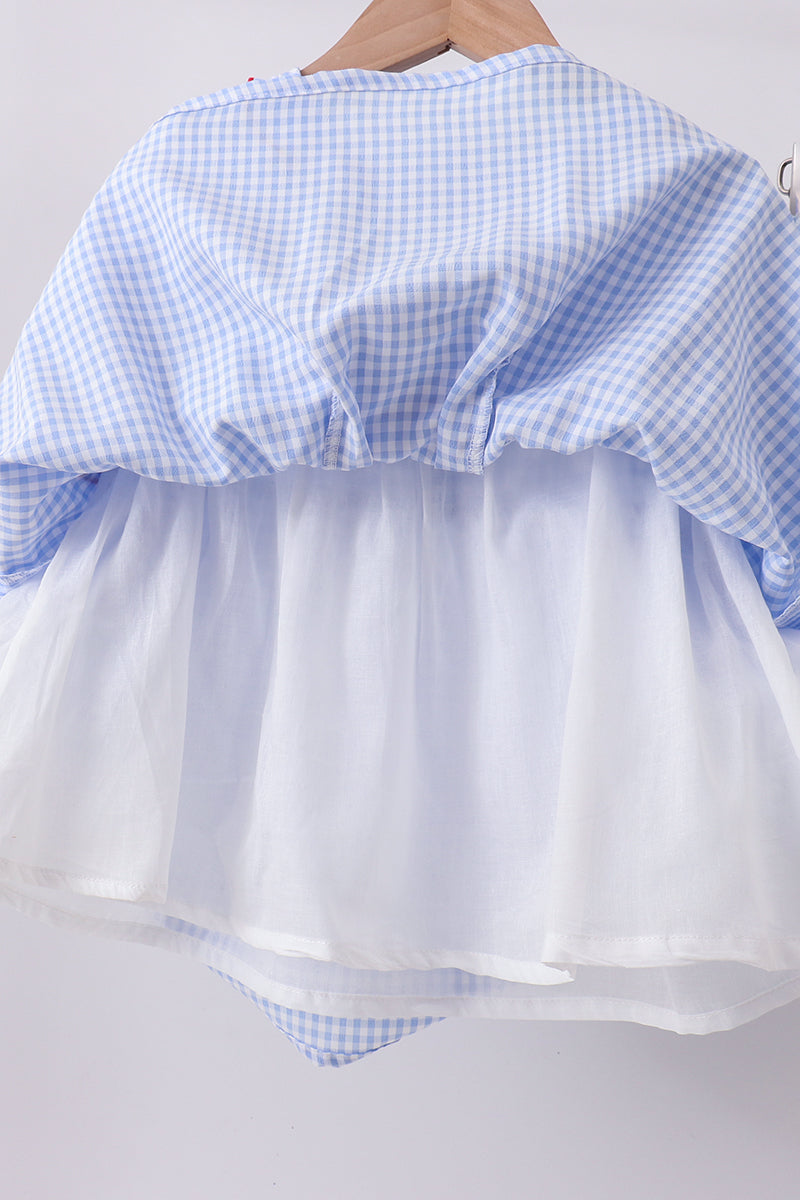 Ensemble short volanté smocké drapeau bleu