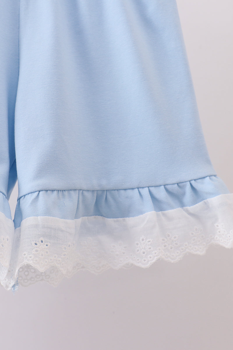 Ensemble short smocké en dentelle florale bleue