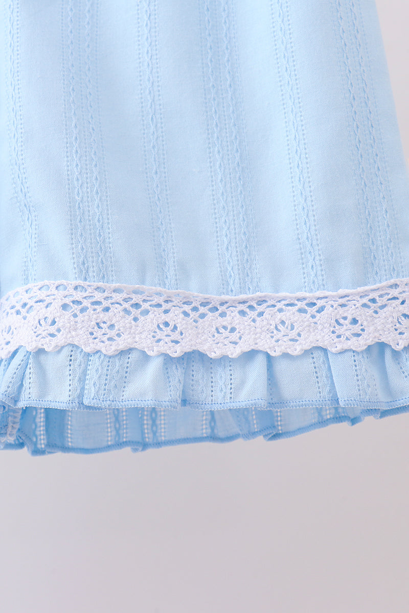 Ensemble short à volants en jacquard smocké drapeau bleu