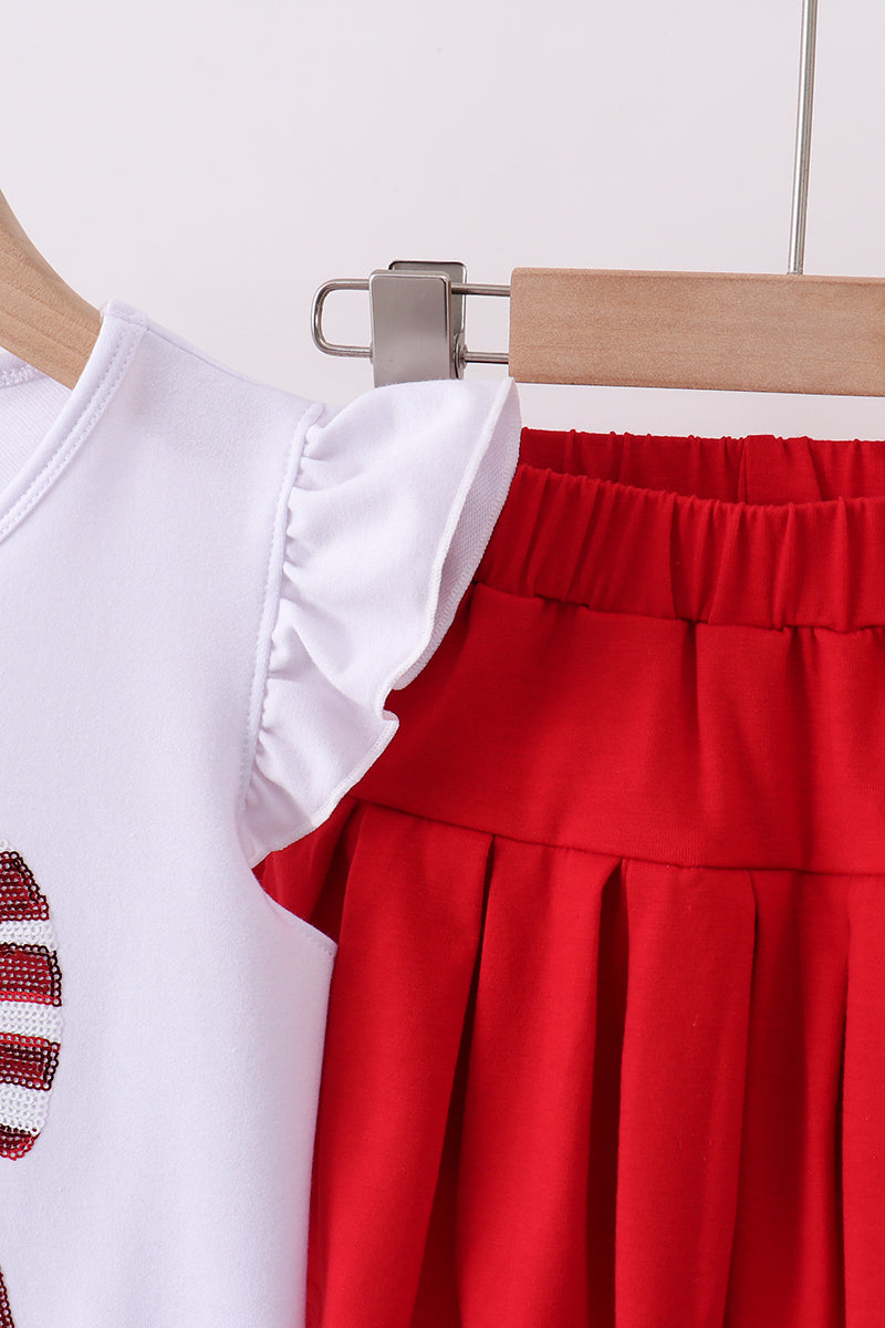 Ensemble skort blanc à sequins avec nœud