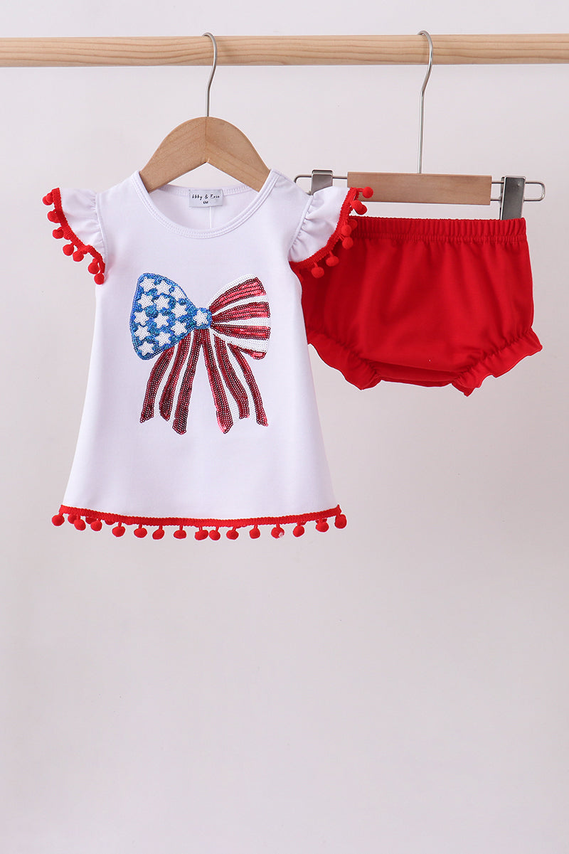 Ensemble bloomer à sequins et nœud blanc