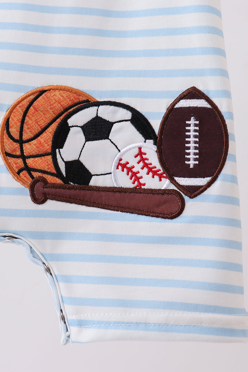Ballon de sport bleu, appliqué rayé, Jon