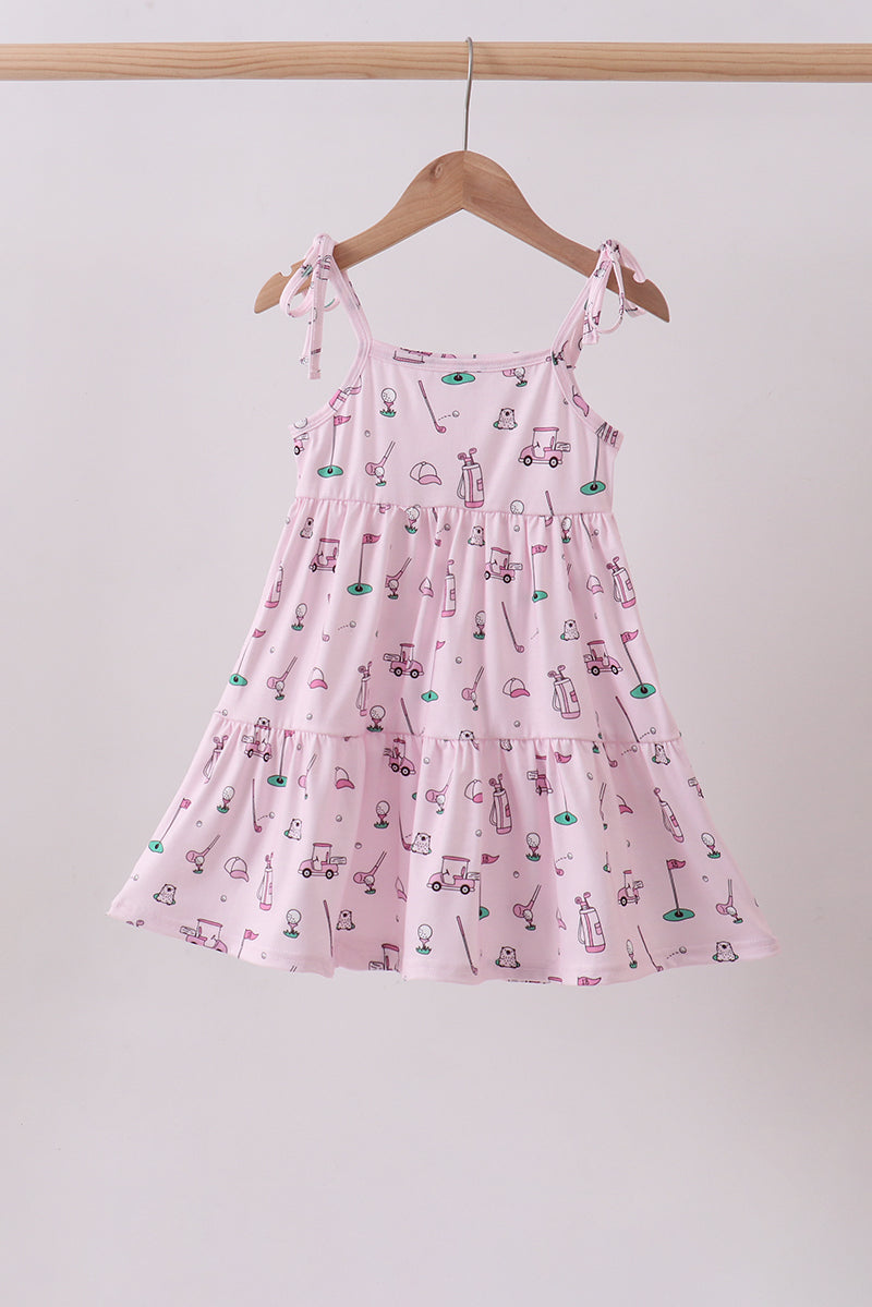 Robe étagée imprimée de golf rose