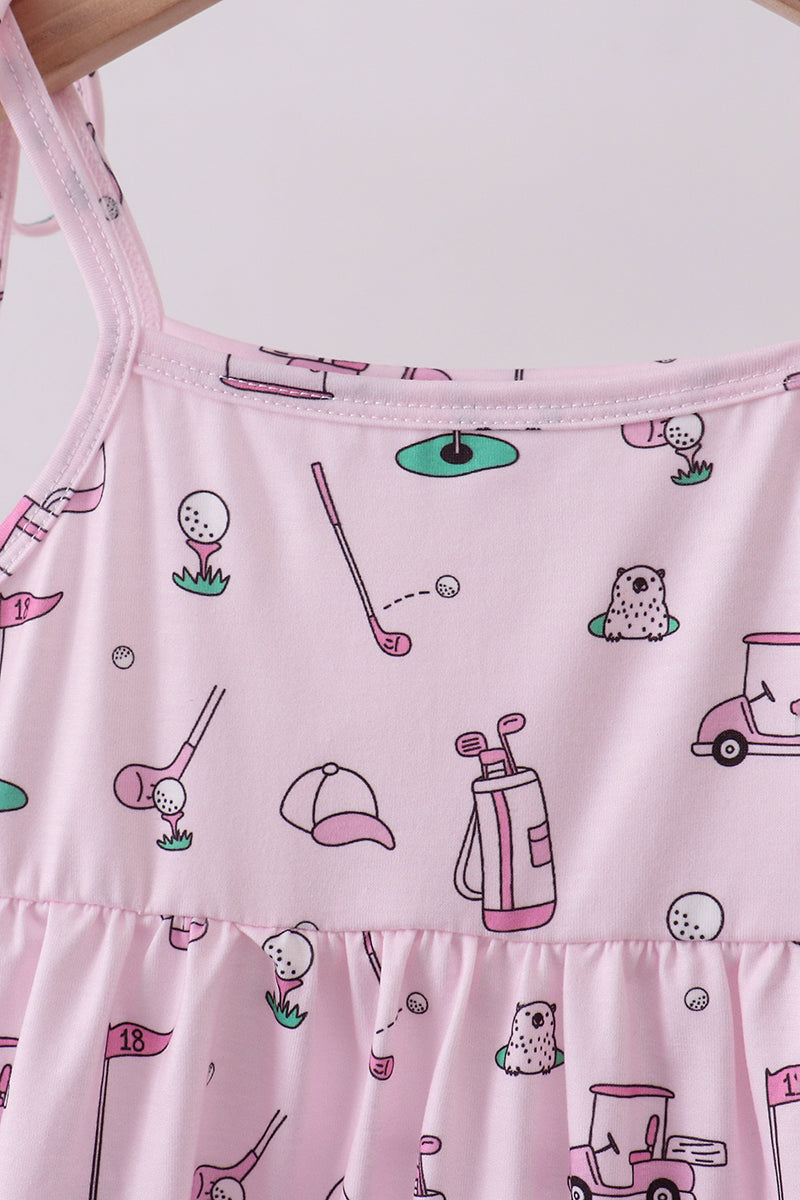 Robe étagée imprimée de golf rose