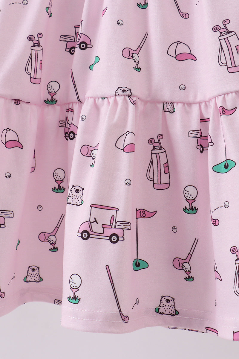 Robe étagée imprimée de golf rose