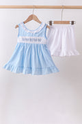 Ensemble jacquard smocké brodé nœud bleu