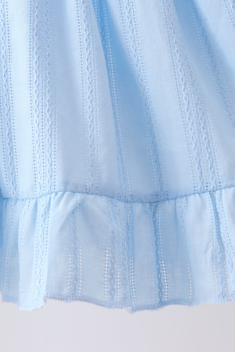 Ensemble jacquard smocké brodé nœud bleu