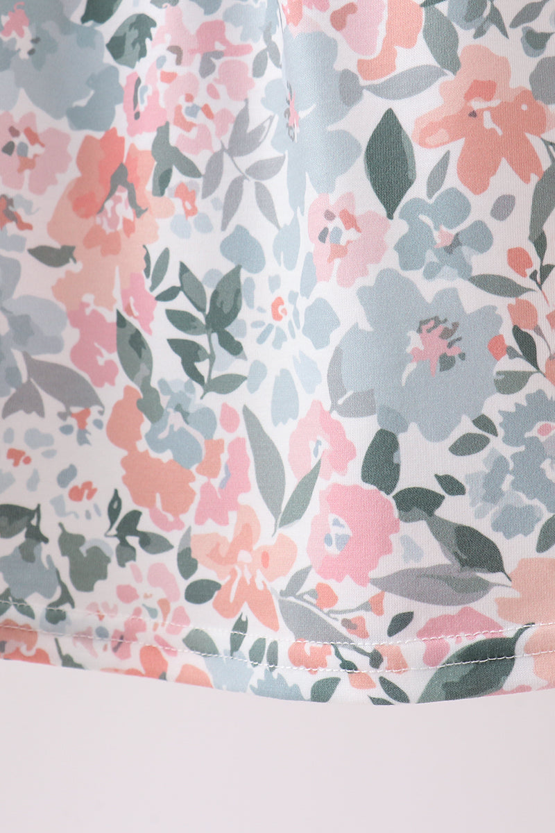 Ensemble barboteuse smockée à fleurs roses