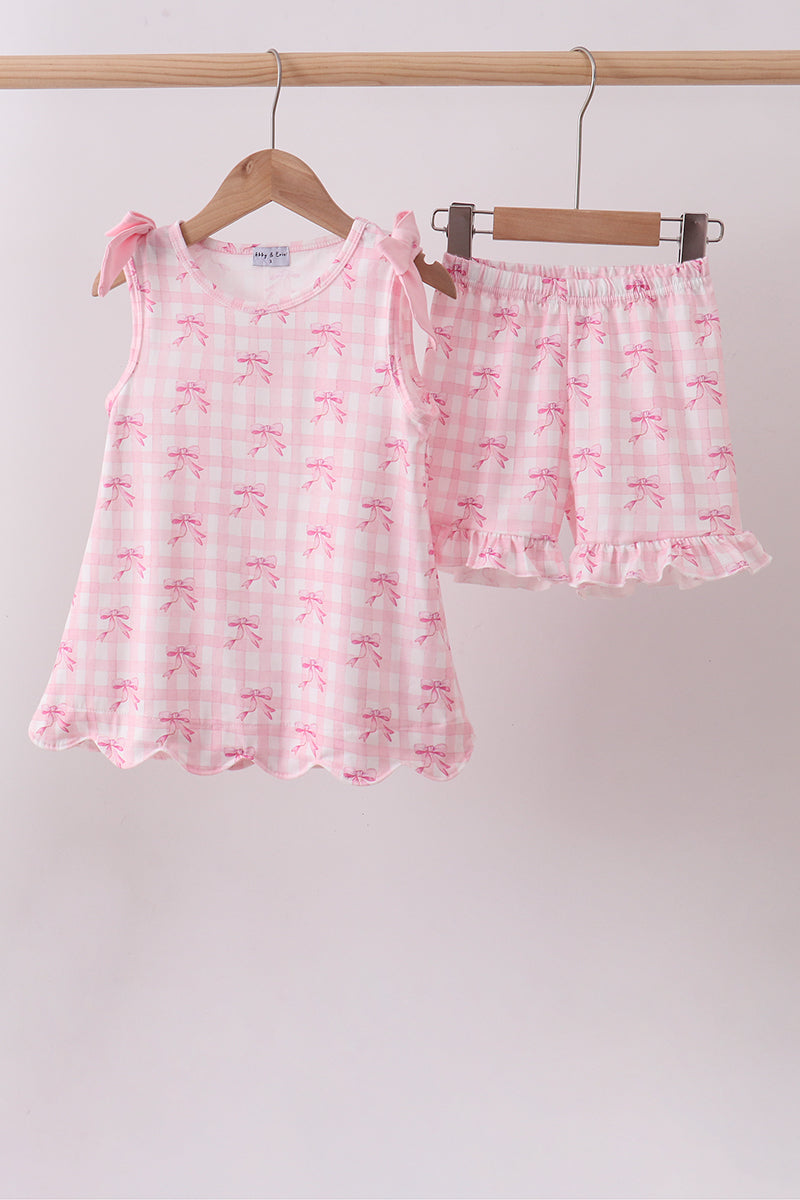 Ensemble short à volants festonnés et imprimé nœud rose